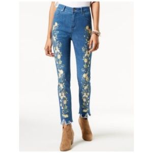 One Hart Skinny Jeans Floral Raw Hem Stretch Blue